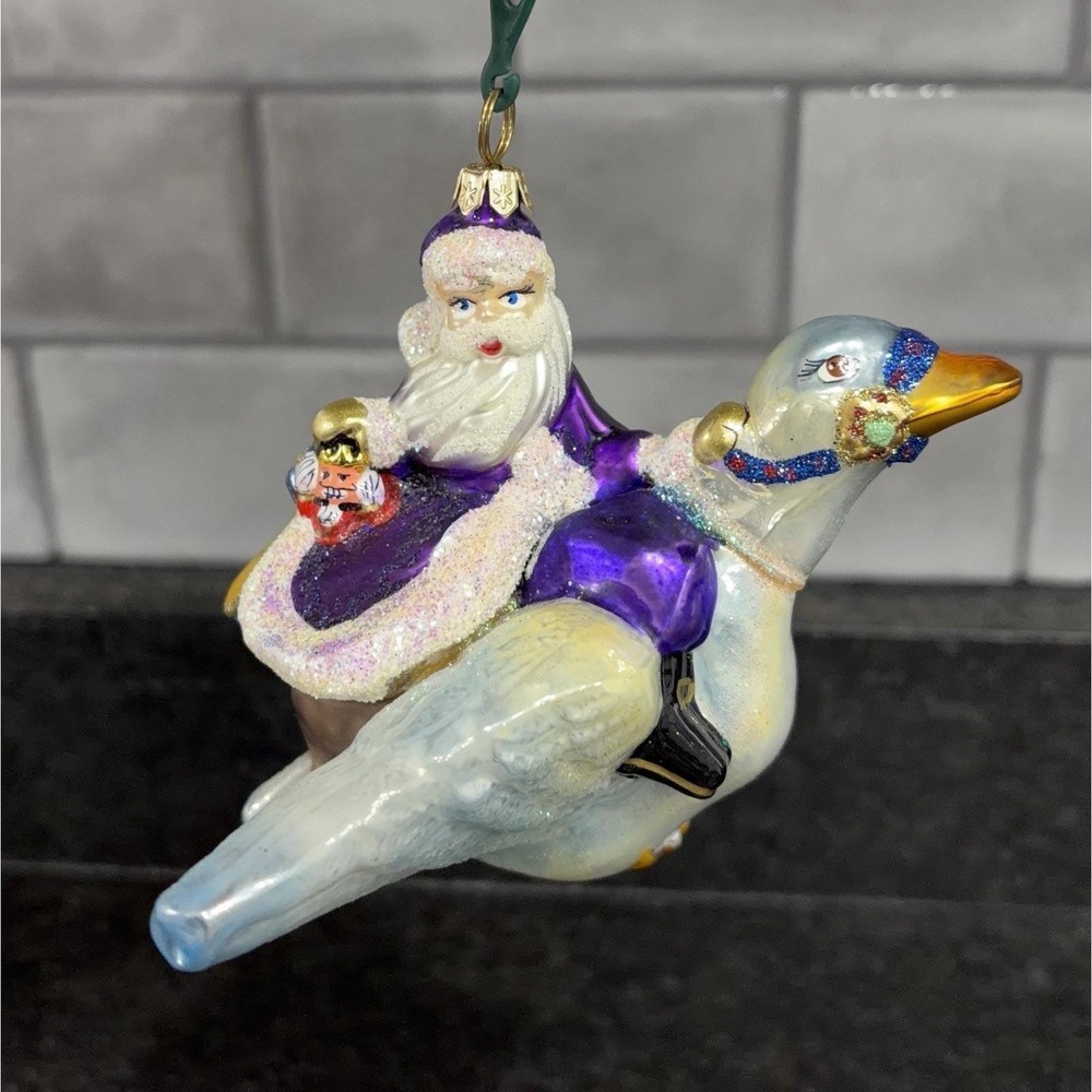 Christopher Radko Early Vintage Double Ring‎ Santa on a Flying Goose Ornament